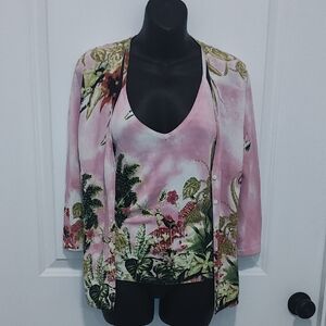 Vertigo Floral Pink and Green Cardigan Set
